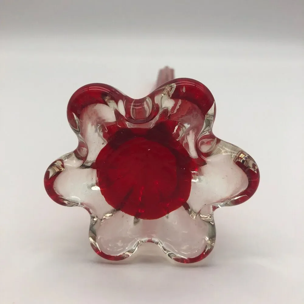 Murano Style Art Glass Bud Vase Elephant Foot Red Clear Bottom 11.25 in. Vintage